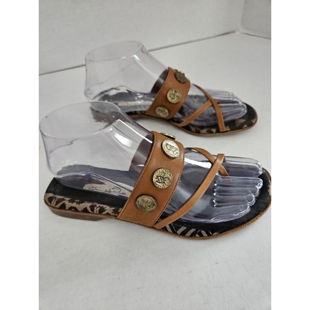 Oscar De La Renta Leather Sandles With Coins EU 36.5 Womens Size 6 Vero Cuo
